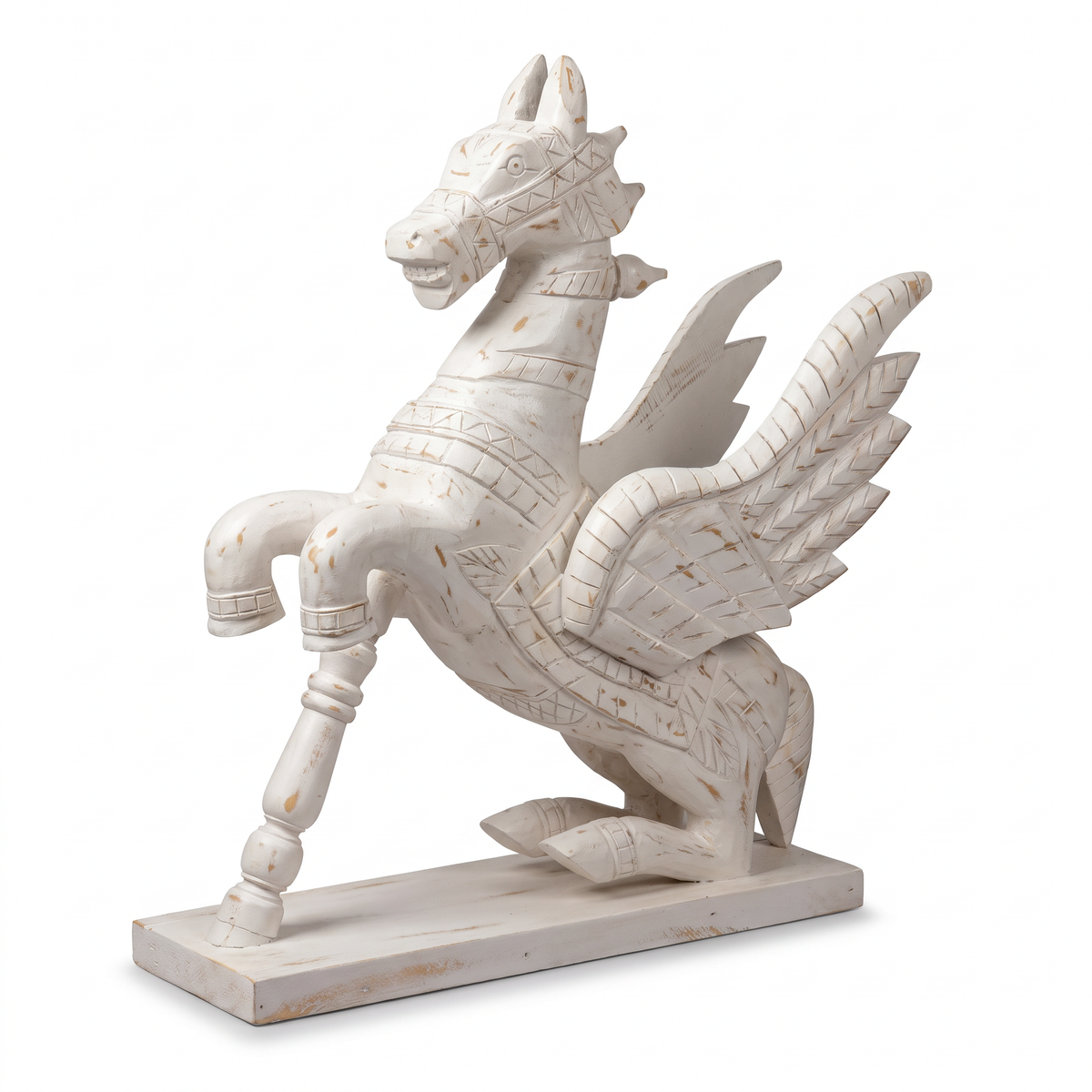 Wooden Flying Horse | Whitewash finish | 24x18x7 Inch