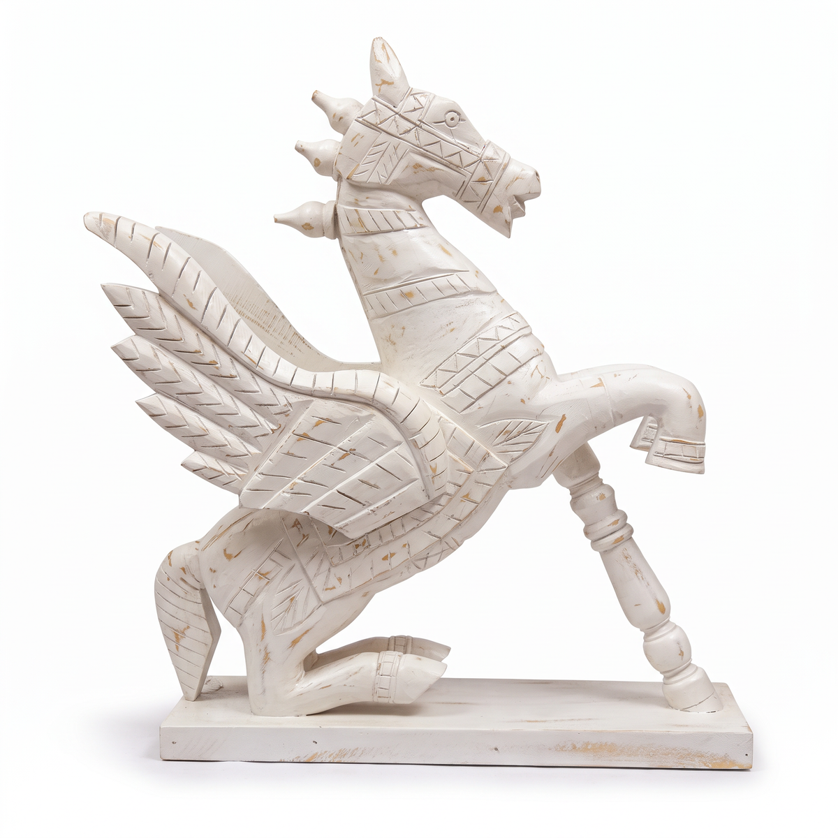 Wooden Flying Horse | Whitewash finish | 24x18x7 Inch
