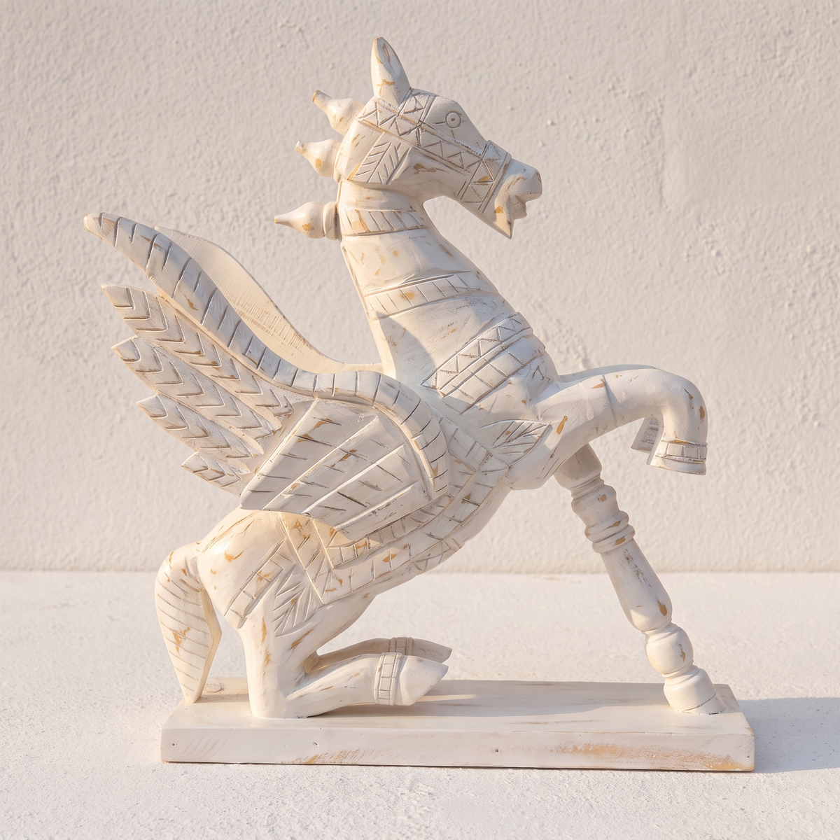 Wooden Flying Horse | Whitewash finish | 24x18x7 Inch