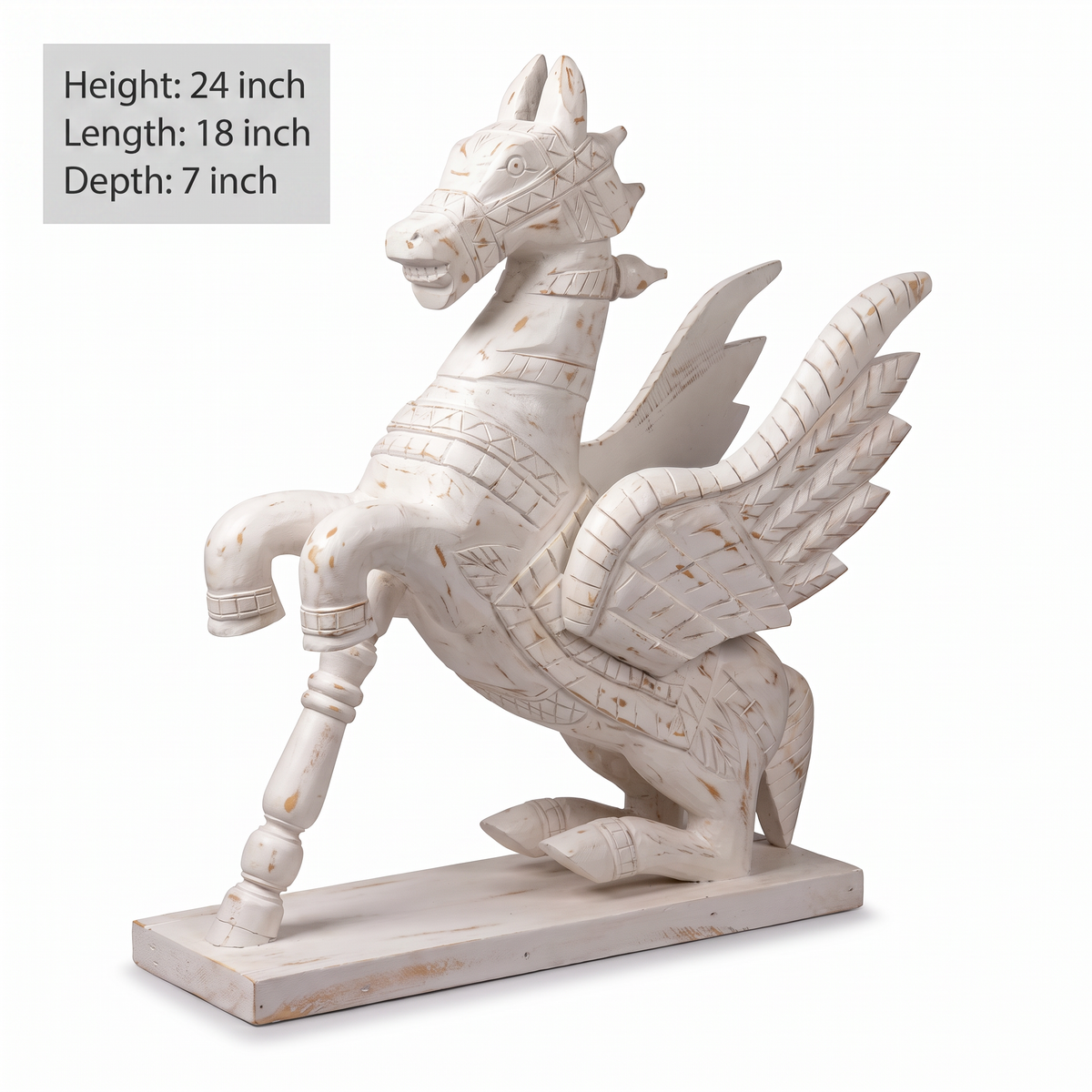 Wooden Flying Horse | Whitewash finish | 24x18x7 Inch