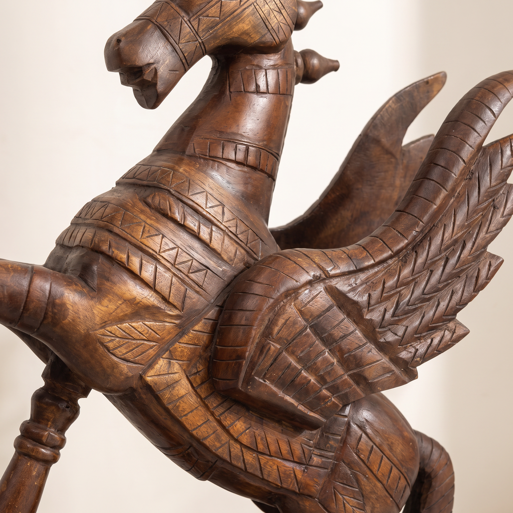 Wooden Flying Horse | Natural finish | 24x18x7 Inch