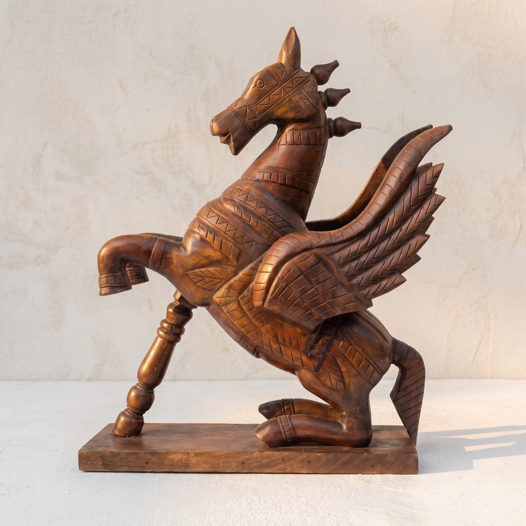 Wooden Flying Horse | Natural finish | 24x18x7 Inch