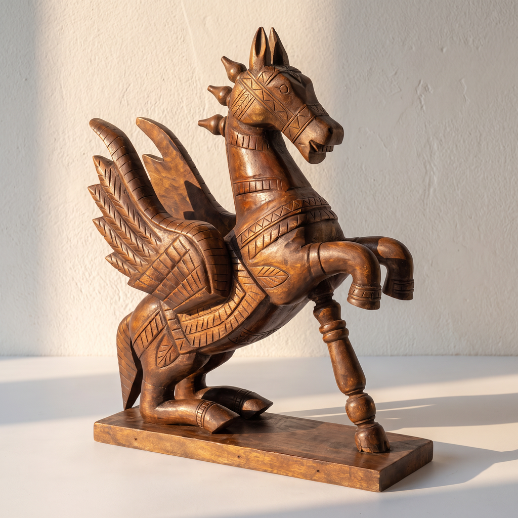 Wooden Flying Horse | Natural finish | 24x18x7 Inch
