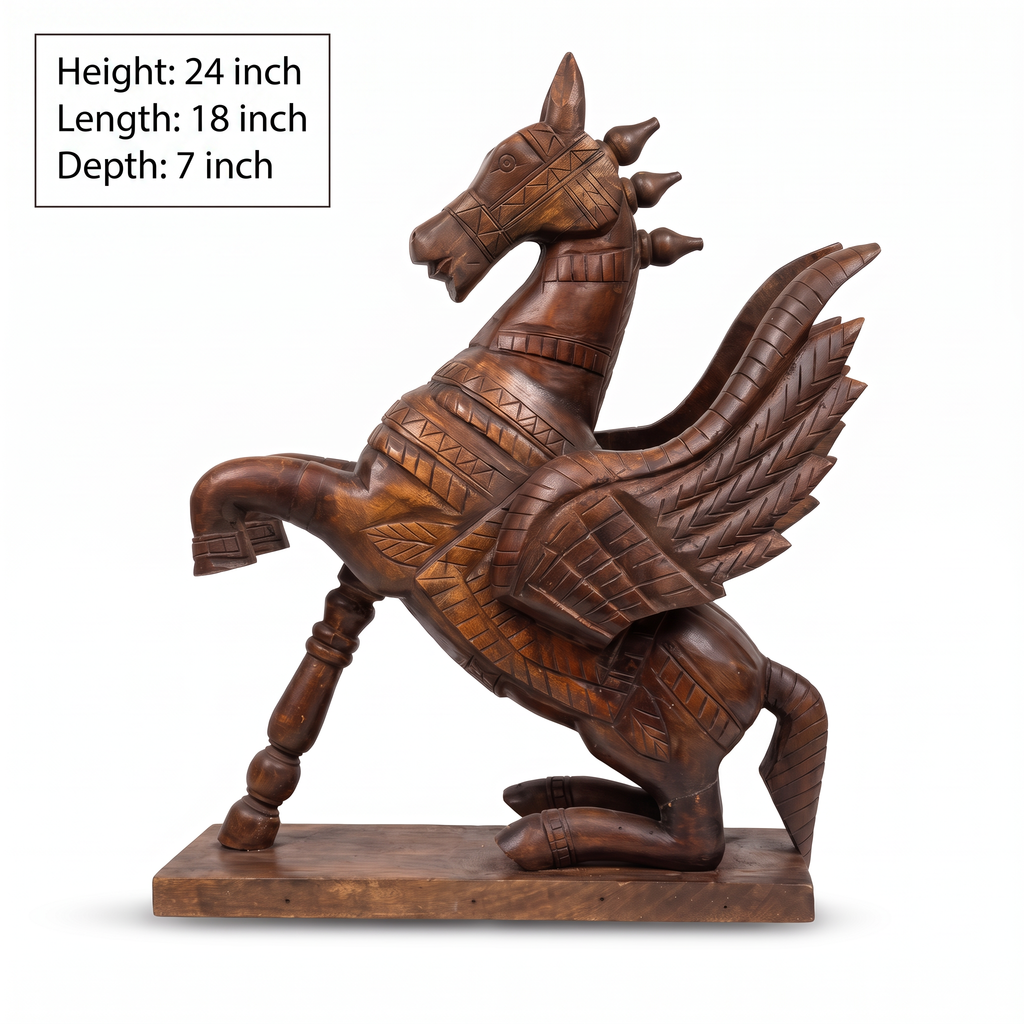 Wooden Flying Horse | Natural finish | 24x18x7 Inch