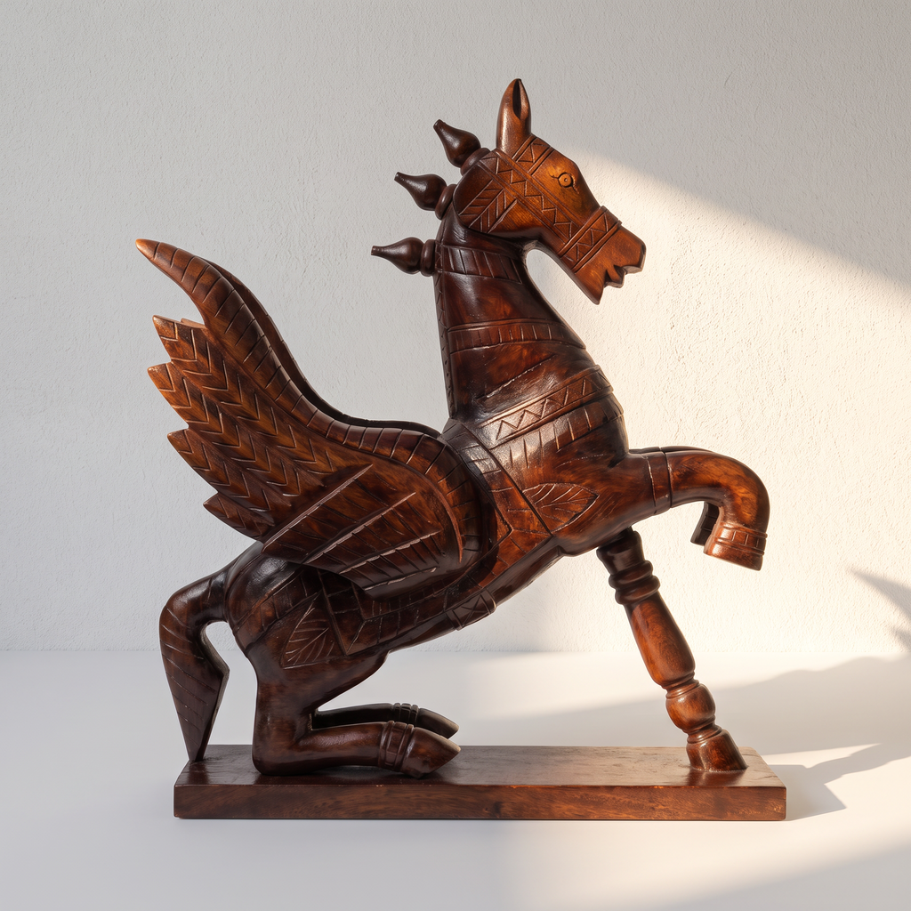 Wooden Flying Horse | Walnut Polish finish | 24x18x7 Inch