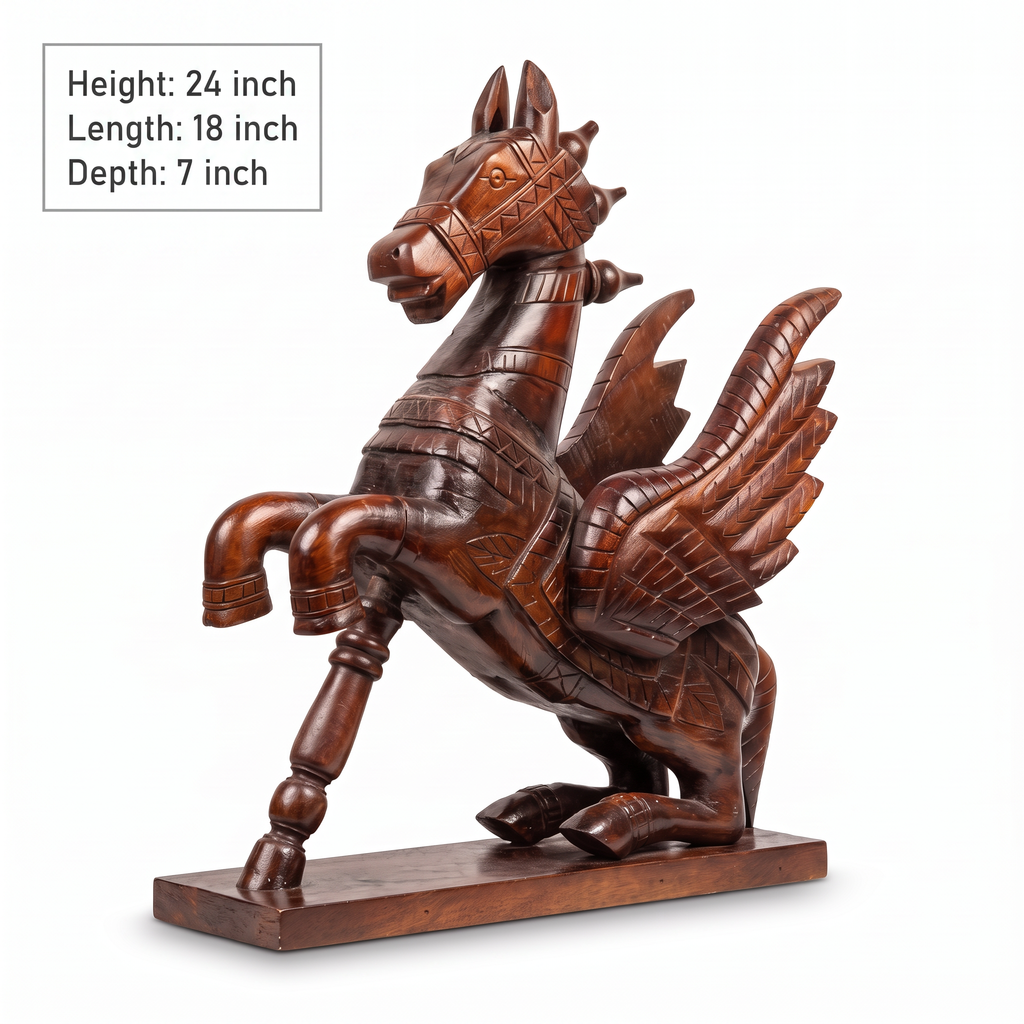 Wooden Flying Horse | Walnut Polish finish | 24x18x7 Inch