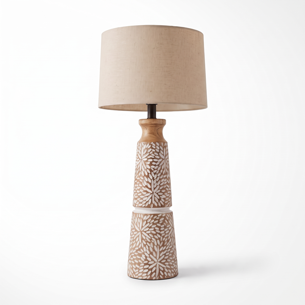 Wooden Table Lamp (Shade included) | H- 70cm (Dia base 15cm)
