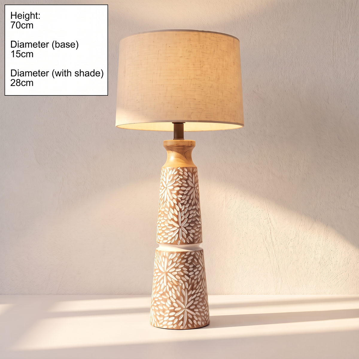 Wooden Table Lamp (Shade included) | H- 70cm (Dia base 15cm)