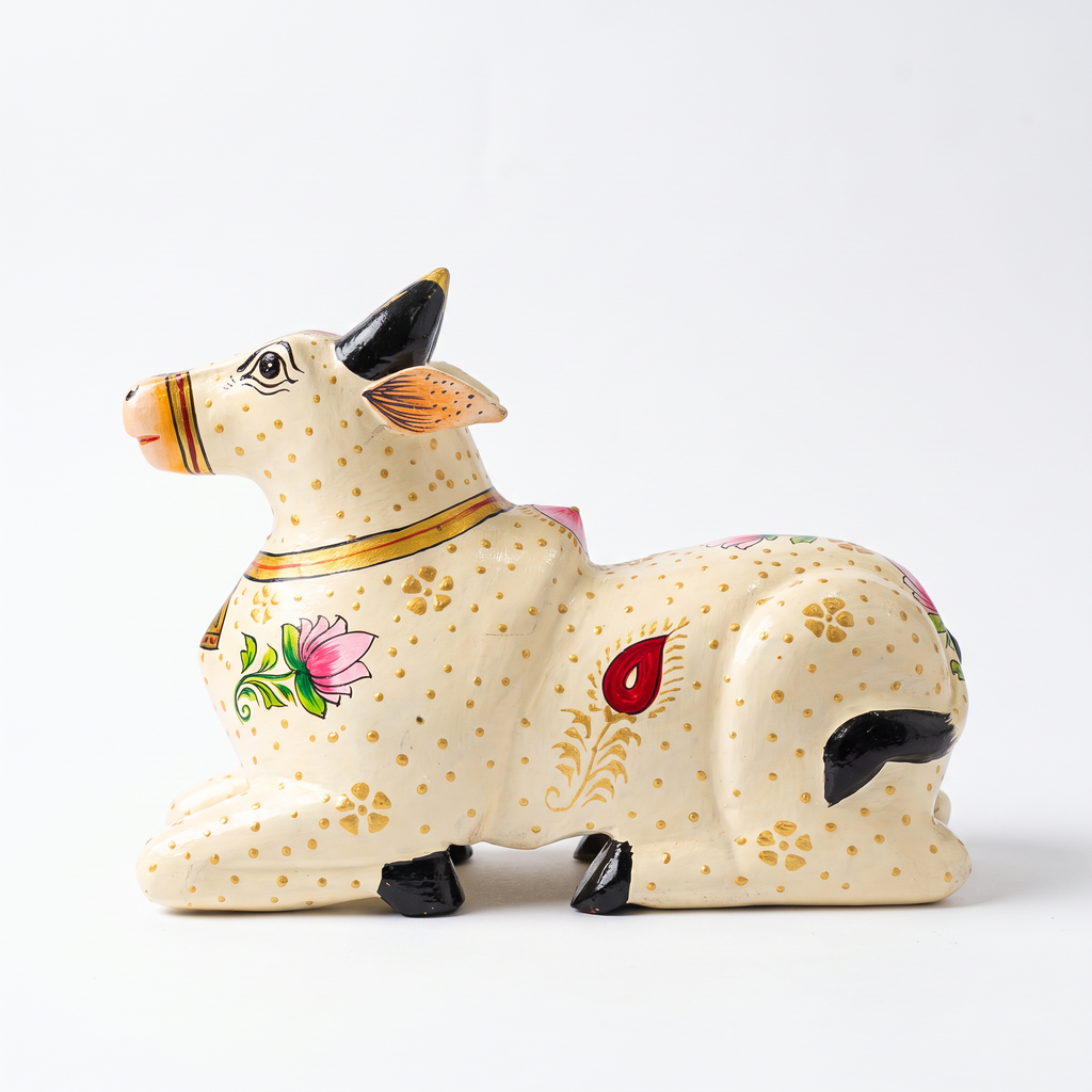 Handpainted Nandi White-Gold Finish | 9x7x3.5inch