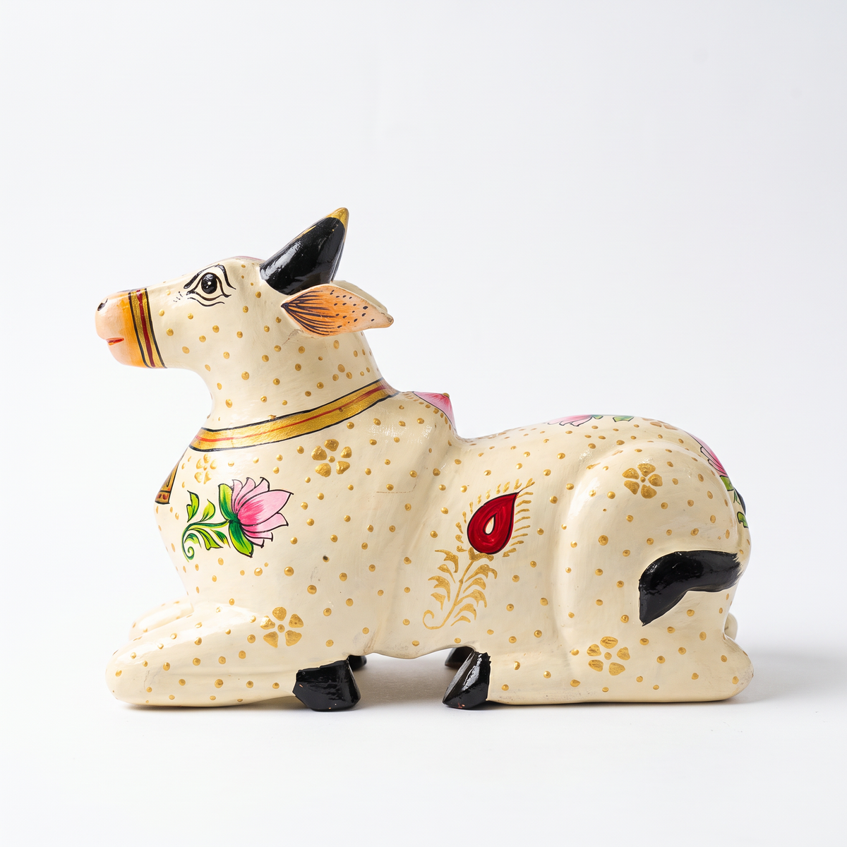 Handpainted Nandi White-Gold Finish | 9x7x3.5inch