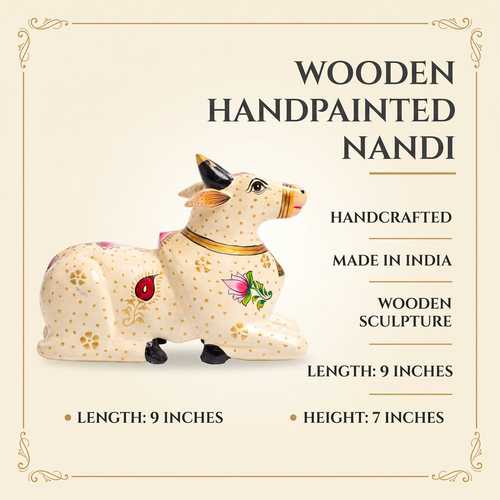Handpainted Nandi White-Gold Finish | 9x7x3.5inch