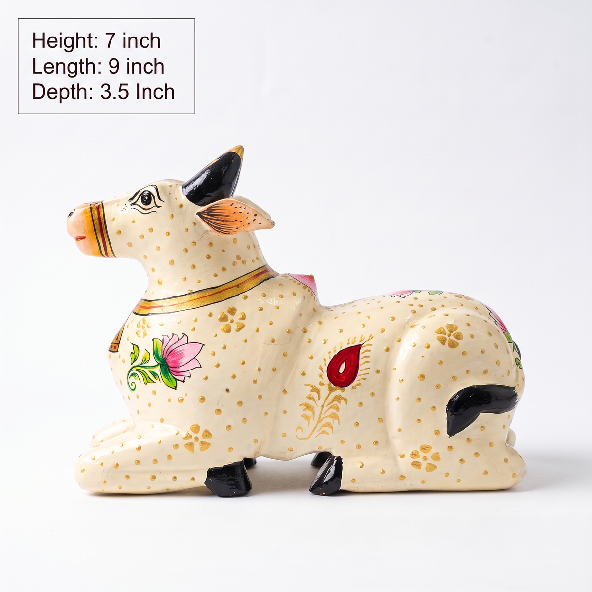 Handpainted Nandi White-Gold Finish | 9x7x3.5inch